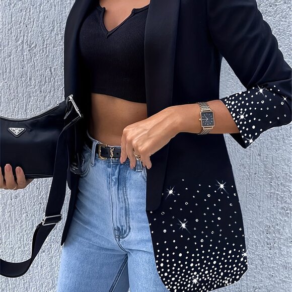 Rhinestone Long Sleeve Blazer Coat - Picture 4 of 5